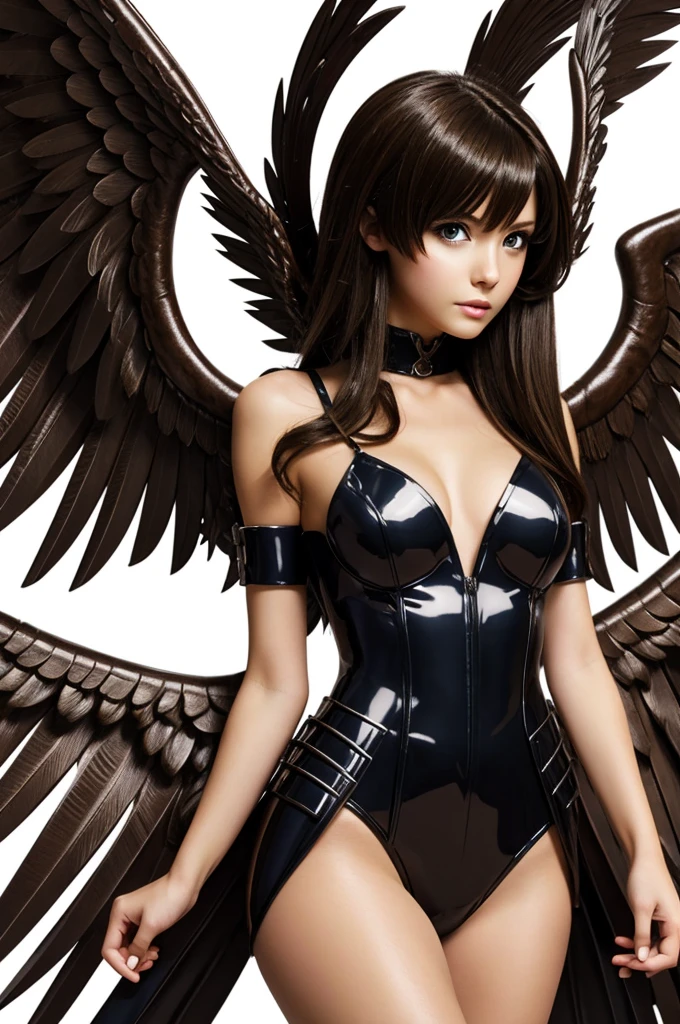 Gravure style、Bondage Costume、(Wearing a black enamel strap-on around the crotch:1.5)、Black enamel material、Ultra glossy、Long High Heel Boots、Detailed picture、girl、25-year-old woman、Dynamic and lively pose、Crotch line、Erect nipples