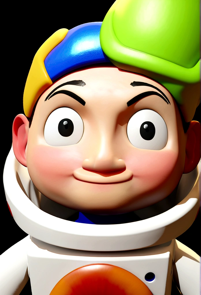 a happy and cute boy with short hair, wearing a space costume, , White background, the , tom, Pixar-style, ....3d, Cartoon s, face detailed, asymmetric 16k