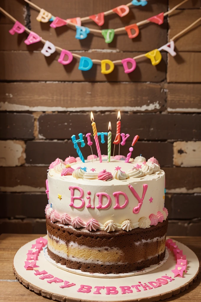 make a photo of a birthday cake with writing "HBD LUVI"