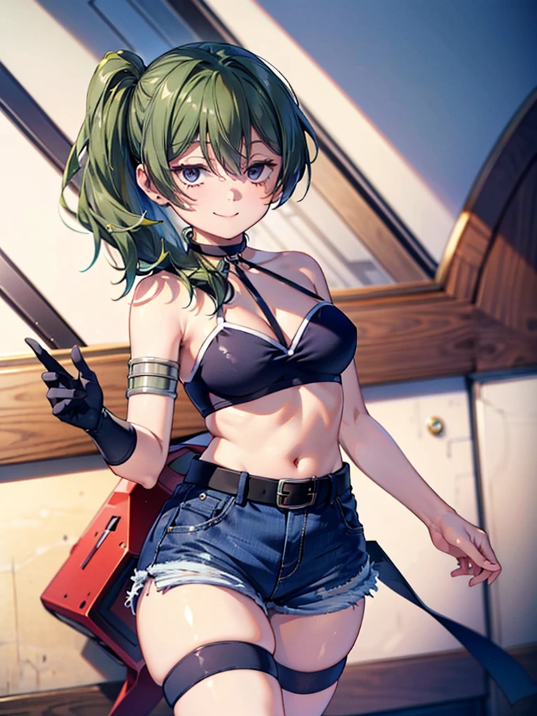 (masterpiece:1.2), (Military uniform magazine cover:1.4),best quality,PIXIV,Sweet girl , sexy posture,1girl, (perky chest:1.2), rolling upskirt by wind:1.6, (with sparkling eyes and a contagious smile),open mouth, (pointed chest:1.2),fishnets, black hair, boots, long hair, black nails, skirt, shirt, black footwear, bag, black skirt, jewelry, jacket,  thigh strap, bangs, necktie, earrings, nail polish, multicolored hair, looking at viewer, full body, bottle, own hands together, belt, jacket on shoulders, food, cats on head, ring, choker, english text, collared shirt, blue eyes, hat, lace-up boots ,masterpiece、highest quality、Very detailed、An illustration、Beautiful fine details、One Girl、cute、Detailed landscape、Training Room Background:1.4、Platinum Blonde Hair、Braided Ponytail、Red camisole、((c cup breasts, Tank top showing underboob:1.4))
