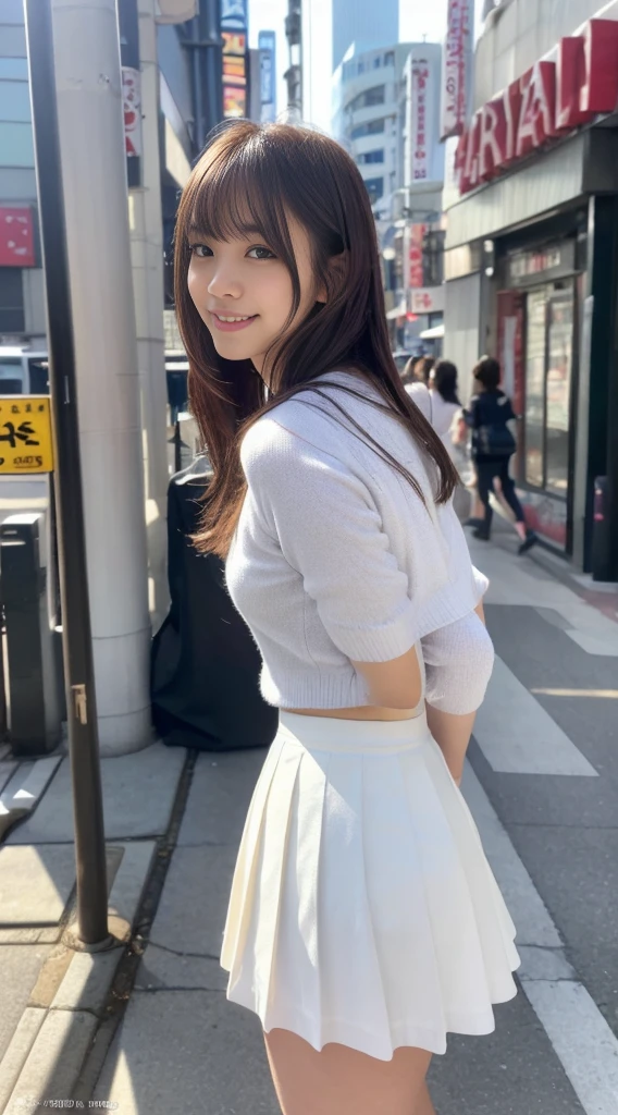 White panties、Skirt tucked up、Underwear in full view、Ultra top quality, masterpiece, ultra high resolution, (photorealistic: 1.4), highly detailed CG Unity 8k wallpaper, detailed and complex, original, high resolution, raw photos, (perfect body shape), finely complex, dslr, soft lighting, high quality, film grain, depth of field, Leica Camera, 50MM lens, backlight, HDR, hyperrealistic, Color Grade, dynamic pose, portrait, Japan person, smile, lips, bangs, (crowded akihabara: 1.2), front view viewer, natural light, girl, 20 years old, full body, 独奏, student, high , sailor color, bobby socks, pleated skirt, daytime, on the street, deep shadow, cute, beauty, discreet, cold light 12000K\\ street, store status, akihabara, shinjuku, shibuya, Ikebukuro, detailed realism, skin texture, super detailed, realistic skin texture, (dramatic, award-winning photos, incredible masterpieces: 1.3)