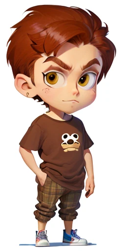 cartoon boy with a brown shirt and brown pants, cartoon character, full body portrait of a short!, cartoonish and simplistic, full body character, merged character, character portrait of me, in cartoon style, inspired by Jamie Hewlett, a character based on a haggis, close up character, boy thin face, boney, cartoonish cute, cute character