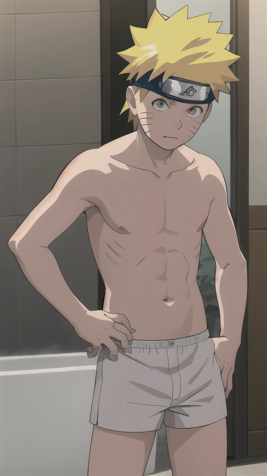 Naruto, shirtless, underpants, white briefs, bathtub, 12-year-old boys,