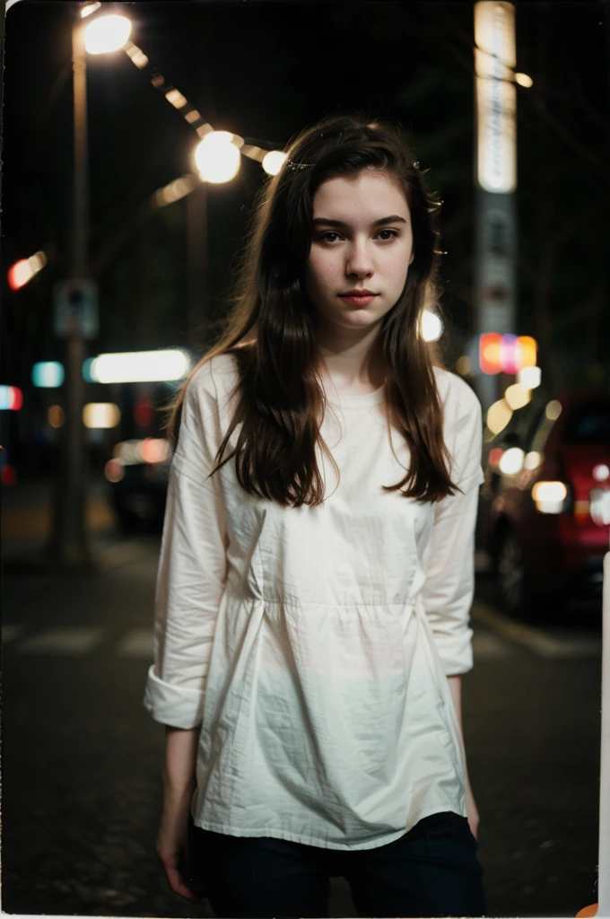 polaroid photo, night photo, photo of 18 y.o beautiful woman, pale skin, bokeh, motion blur, 