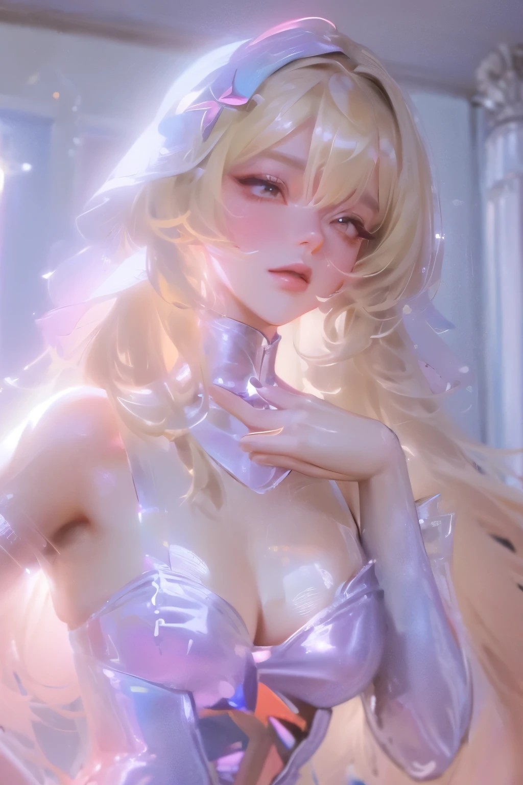 ((masterpiece)),high quality,Extremely detailed,Blonde+White clothes:1.2,Sweet and delicate girl,Bijai,Lolita prostitute，Exquisite facial features,Perfect body，Pearl decorated face，There are bubbles around,Bright colors,Romantic long hair,Natural light,Warm and sweet,Brown eyes,Gorgeous hair accessories，Pink clothing
