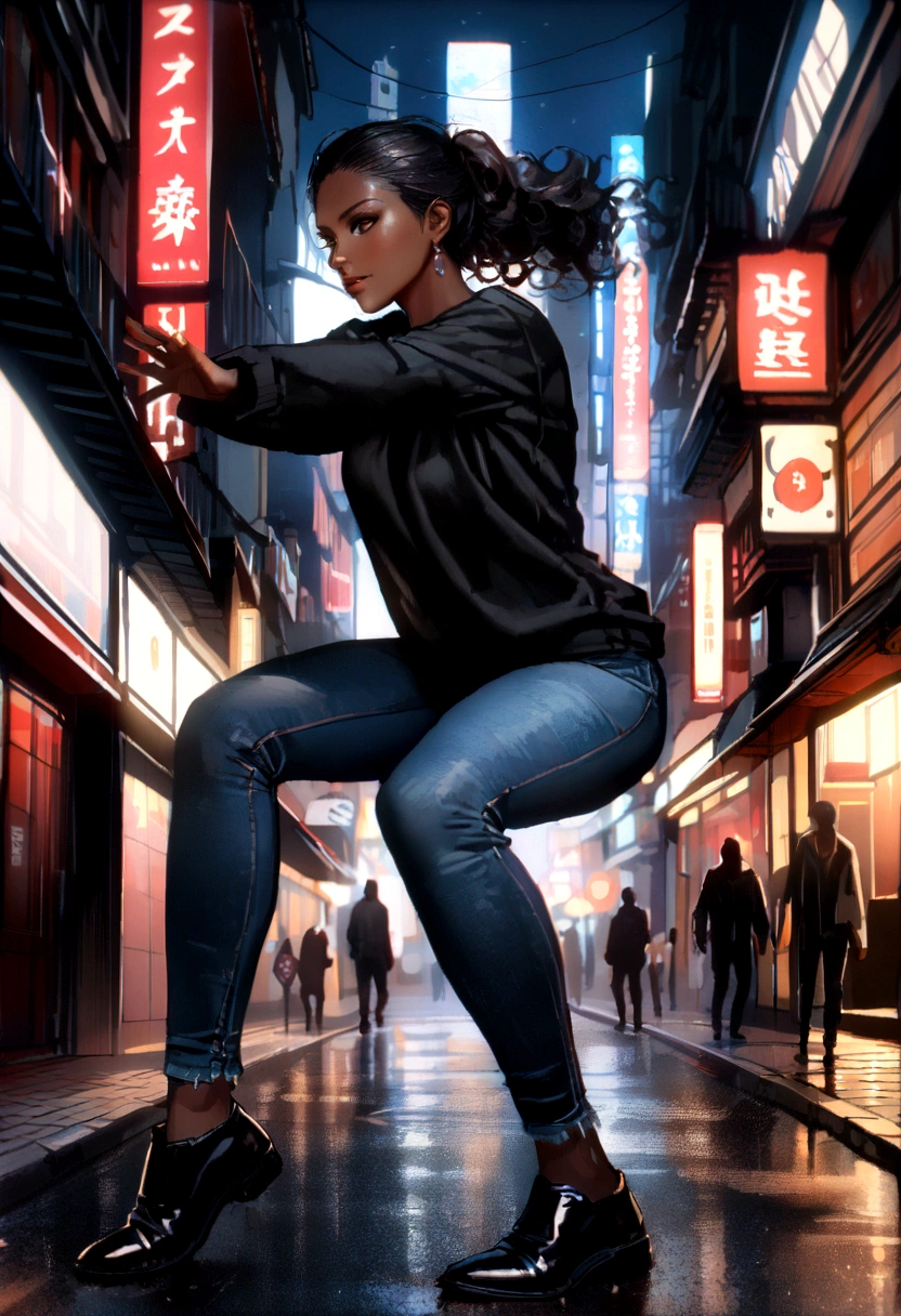 ultra realistic photo, , full body, best quality, masterpiece, black woman mixed , black skin, beautiful face, wearing jeans: 0.91 and black sweatshirt, realistic smooth skin, ultra realistic skin, dynamic lighting, on a street in Rio de Janeiro (dynamic pose:1.10), (good composition:1.10), (subtle lighting:1.10), (Awarded:1.10), ((breathtaking:1.10:1.35)) , ( πrim-work :1.10), (highly detailed skin:1.2), (filmic grain:0.04), particle effects, _ (perfect handsome young face:1.10) ,