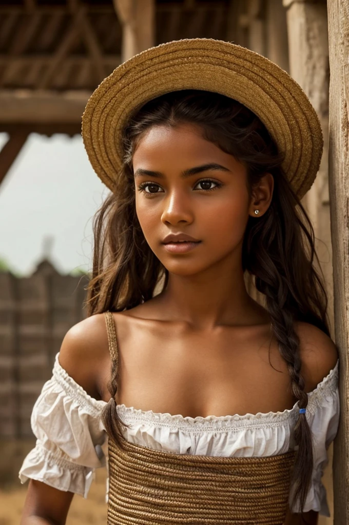 a stunning peasant girl, with hair to her shoulders, and brown skin, very sexy