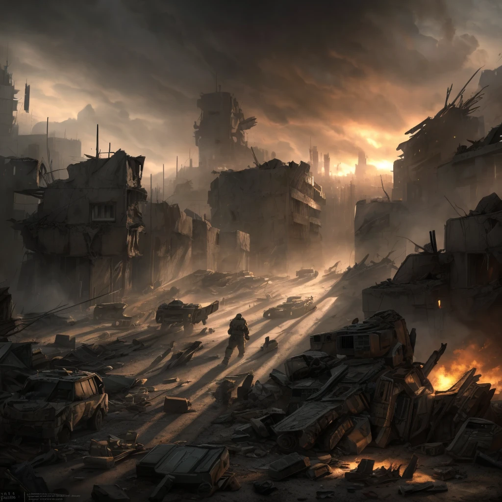 a highly detailed military force in tactical gear with assault rifles, taking rebel prisoners in the battle aftermath of a destroyed city environment with rubble and debris, dramatic lighting, cinematic composition, gritty sci-fi style, muted color palette, dust and smoke effects, dynamic camera angle, tense and gripping scene, (best quality,4k,8k,highres,masterpiece:1.2),ultra-detailed,(realistic,photorealistic,photo-realistic:1.37),military,war,combat,dystopian,cyberpunk,chiaroscuro,moody,atmospheric,striking,powerful,intense