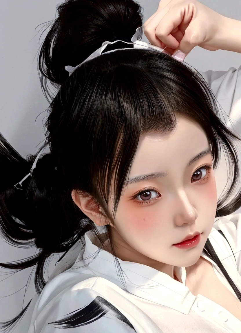 Wearing a ponytail、Anime girl wearing a white shirt, artwork in the style of Gu Weiss, Practical anime 3 d style, Gu Weiss, Practical. cheng yi, author：Li Song, Anime realism style, Realistic art style, Practical artstyle, Stunning art style, Beautiful character painting, Practical anime art style, Practical cute girl painting, Digital Style