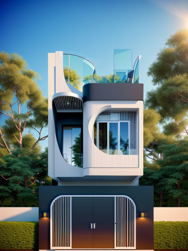 rendu d'une maison de ville résidentielle moderne, rendu professionnel, grand angle extérieur 2023, rendu très détaillé, rendu de haute qualité, rendu réaliste, rendu architectural, rendu de haute qualité, Rendu détaillé, hyper-rendu réaliste, hyper - rendu réaliste, rendu 3D très réaliste, rendu élevé, rendu réalisteing, very rendu réaliste