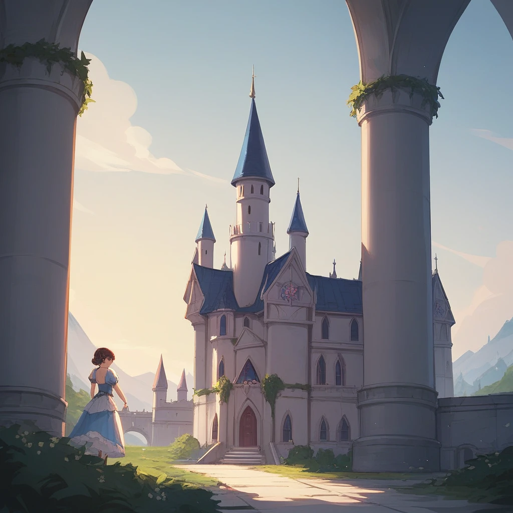 source_anime, score_9, score_8_up, 1girl, dress, castle