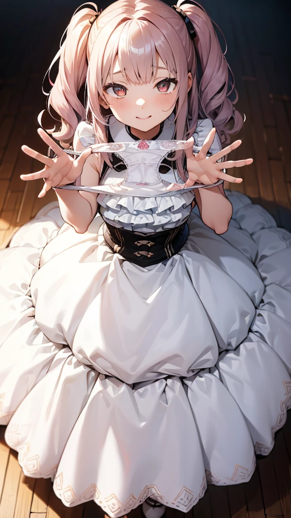 ((masterpiece,best quality)), absurdres, Boosette_Mario, 1girl, long hair, white hair, long white dress, ballroom dress, white gloves,  solo, smiling, blushing, looking at viewer, cowboy shot,