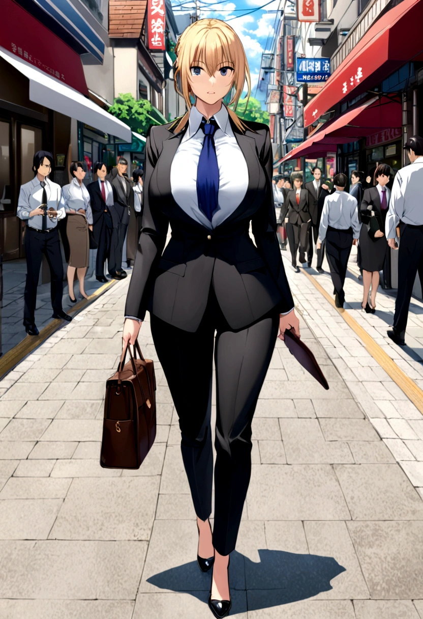 Saber big breasts business suit walk public