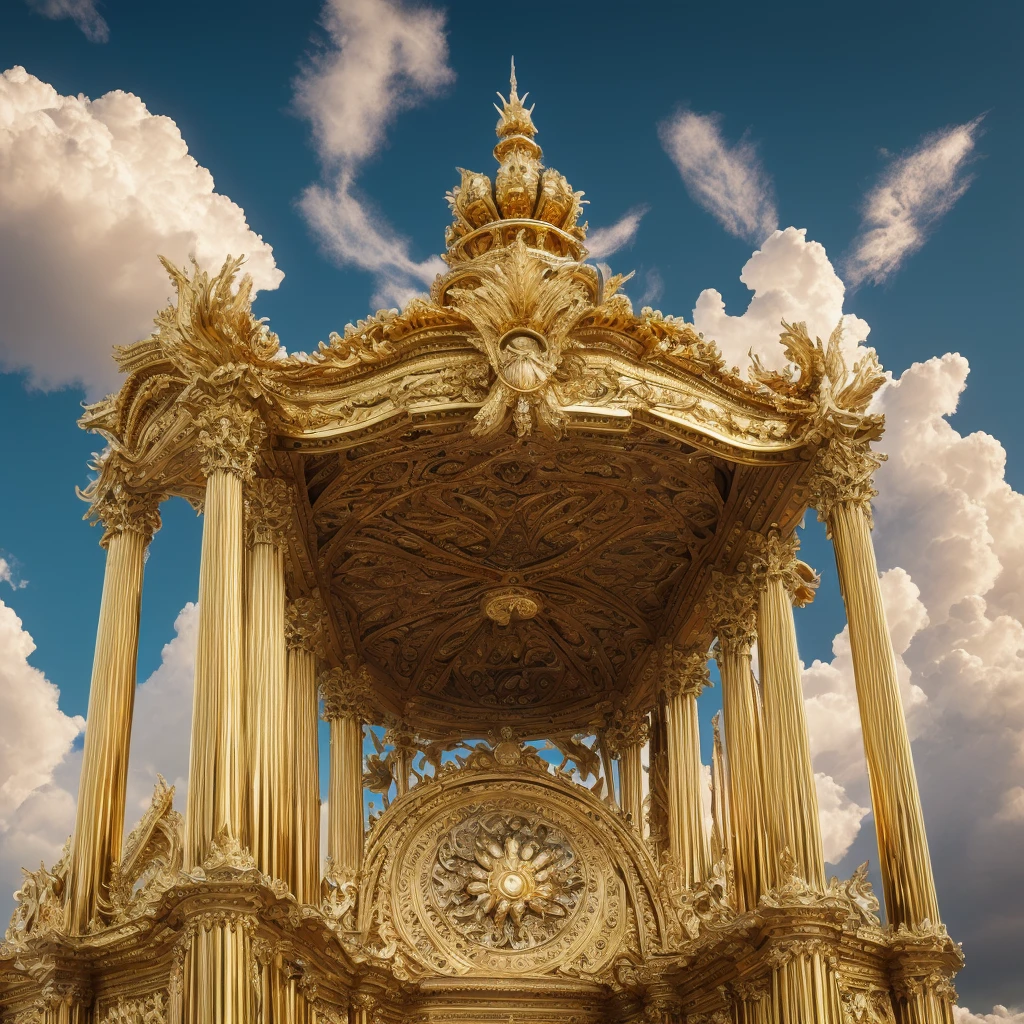 a grand throne, intricate carved details, gleaming gold and silver, majestic and imposing, surrounded by swirling clouds, dramatic lighting, photorealistic, cinematic, highly detailed, masterpiece, 8k, (best quality,4k,8k,highres,masterpiece:1.2),ultra-detailed,(realistic,photorealistic,photo-realistic:1.37),dramatic lighting,cinematic,grand scale,sweeping perspective,awe-inspiring,regal,opulent,ornate,gleaming gold and silver,intricate carved details,monumental,powerful,majestic throne,swirling clouds,dramatic atmosphere