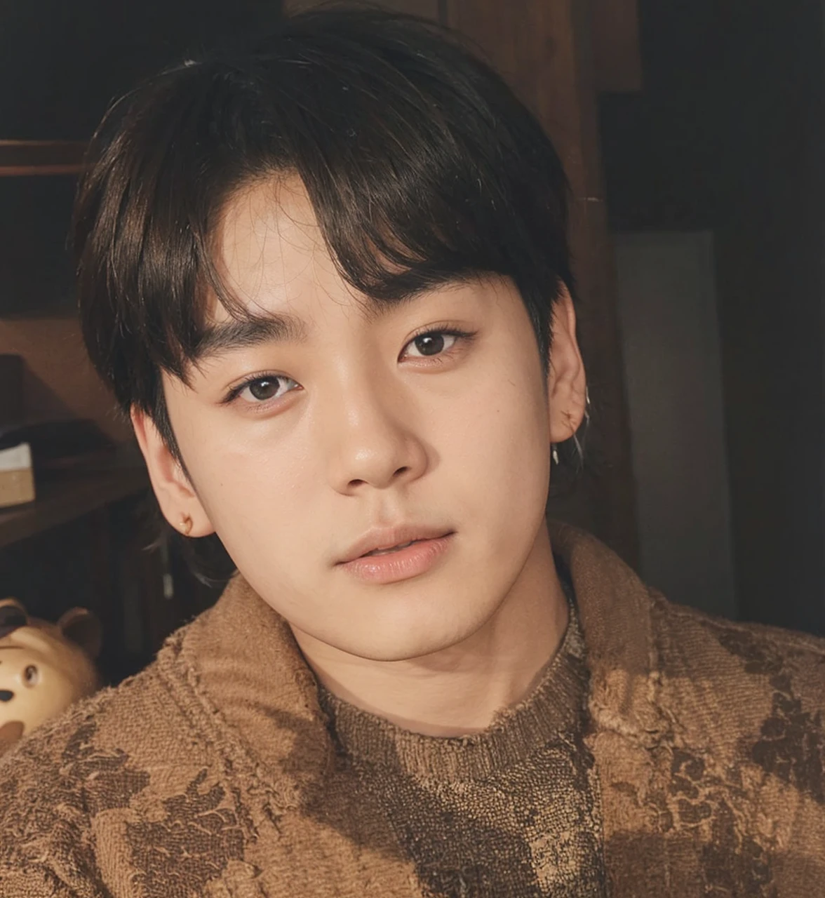 Korean boy on a brownish background
