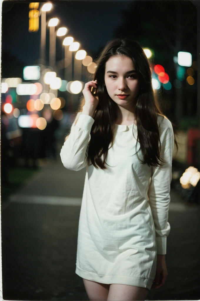 polaroid photo, night photo, photo of 24 y.o beautiful woman, pale skin, bokeh, motion blur, High sensitivity