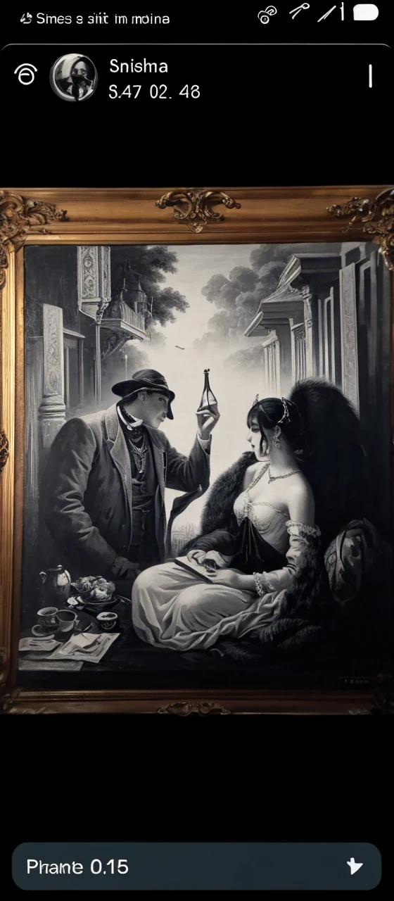 Antique black and white painting