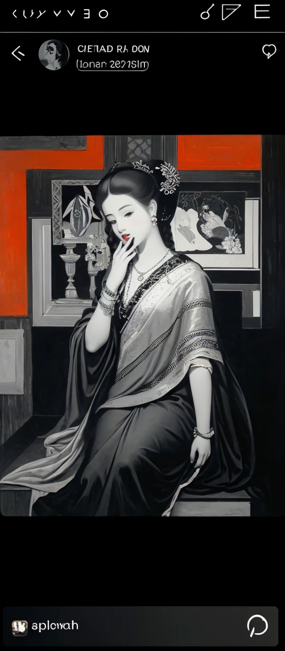 Antique black and white painting