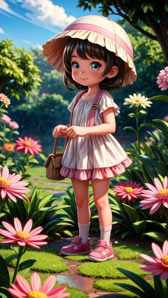 Snail Girl、after the rain、Playing in a flowering garden