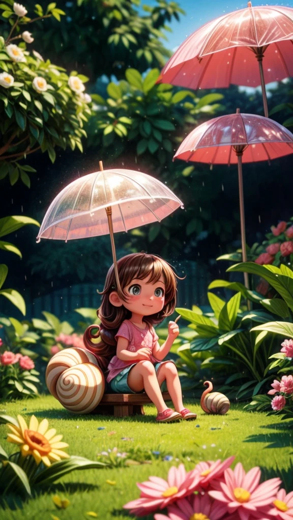 Snail Girl、after the rain、Playing in a flowering garden