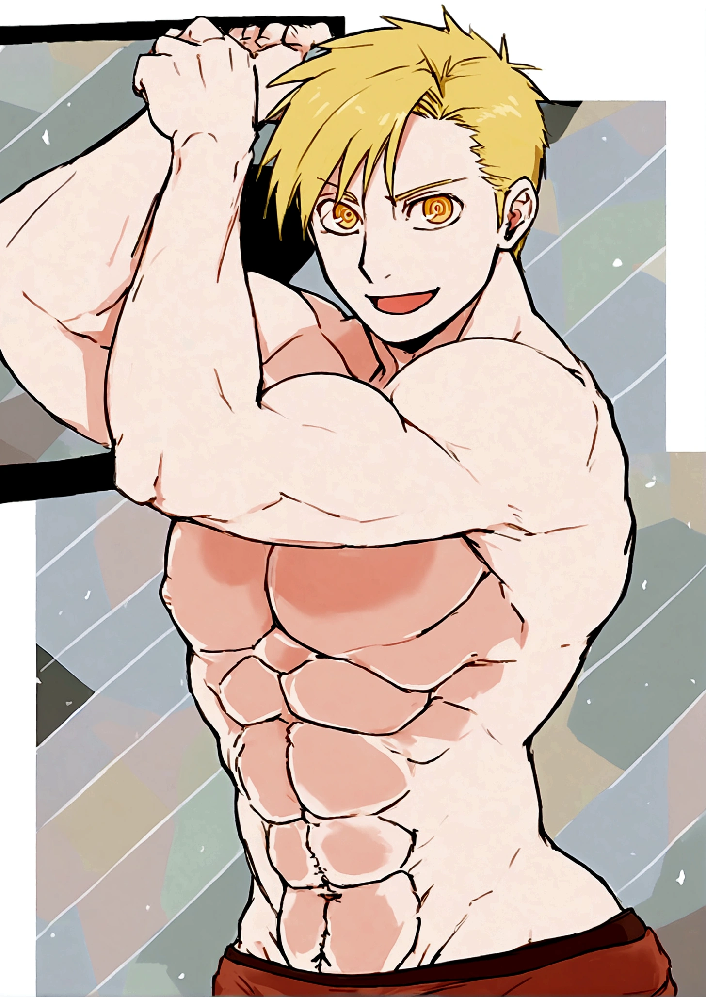 Alphonse Elric from Full Metal Alchemist, muscular, defined body, shirtless