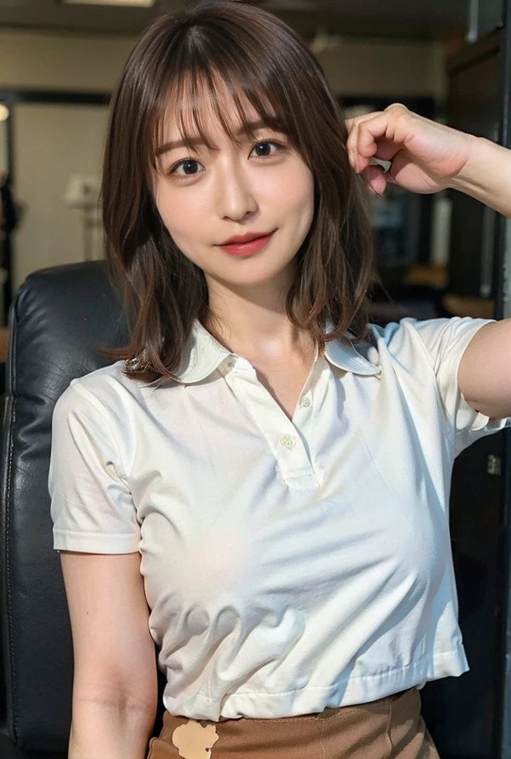 ((Curved waist、Are standing、Medium Short Hair、服の上からでもわかるBig Breasts、Both hands are in front of the navel、A photo showing pants through a short polo shirt、roll up one&#39;s shirt with one&#39;s hands、She is wearing a white polo shirt and luxurious white panties.、:1.4))、In the living room、Cream hair color、Her huge breasts are obvious even through her clothes....、Small earrings、Light brown hair color、:1.4））、Shiny Hair、Light beige hair color、Background Blur、Light brown hair、｛｛Cowgirl Shot｝｝、（（Close-up shot from the waist up、Big Breasts:1.4））、Big Breasts、にっこりsmile、服からでも分かるBig Breasts、Cowboy Shot、素敵なsmile、（（Revealing clothing））、Full body photo、ring、Tuck your hair behind one ear、Silver Necklace、smile、Caustics、Highly detailed photos、Big Breasts、Super no makeup、(8K、RAW Photos、Highest quality、masterpiece:1.2)、(Realistic、Realistic)、1 Girl、((Big Breastsショートヘア、Looking into the camera:1.4))、Hair blowing in the wind
