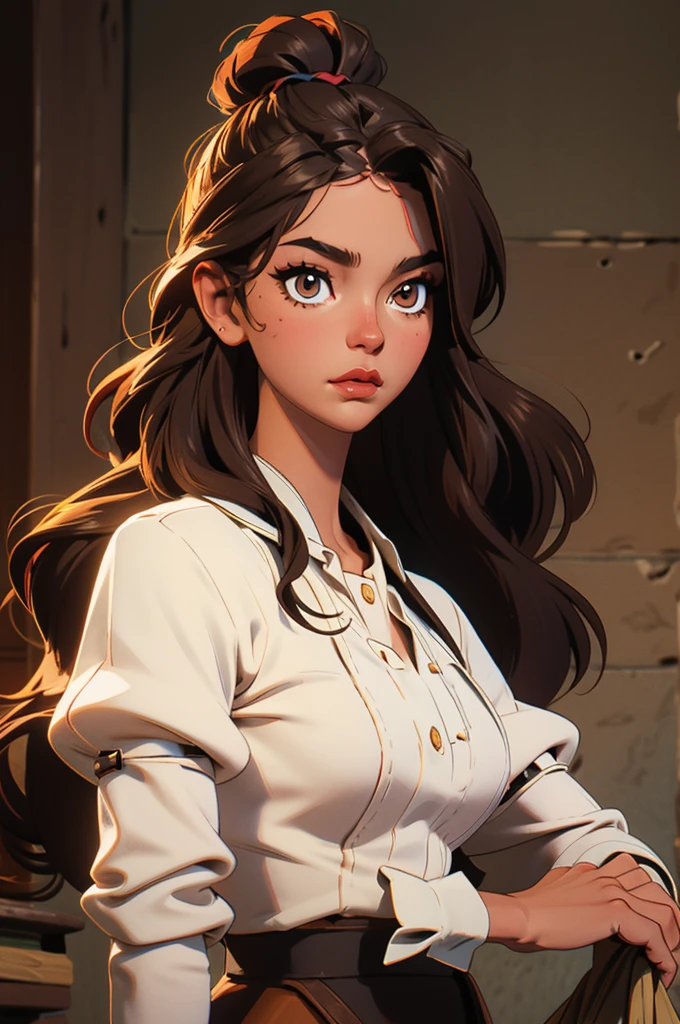 a stunning peasant girl, with hair to her shoulders, and brown skin, very sexy, browner skin, more brown