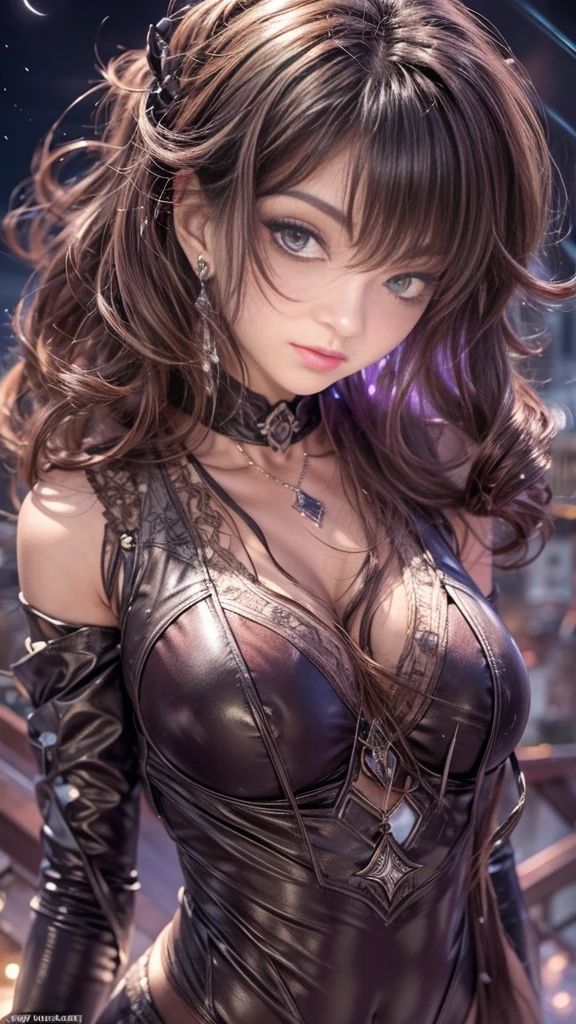 (32k:1.5, Highest quality, masterpiece, Ultra-high resolution), Perfect dynamic composition, Professional camera work:1.6, Very detailedな肌と顔の質感:1.3, Mysterious portrait:1.3, Very accurate, Very detailed, 1 adult female, ((Amazing night view from the rooftop, The moonlight at night illuminates my body)), (Satin Nightgown:0.5), Incredibly slim body, Fair skin, elegant features, Expressions of sadness, (Big eyes that exude beautiful eroticism:0.8, Dreamy look:1.0, I love you with all my heart:0.8, Open your mouth a little, lipstick, Feel the beautiful eroticism:0.8), (Wet dark brown medium length hair), Candles, The chest is medium, Earrings, necklace, bracelet, romantic, Tilt, get up, ((Adult charm, Feminine charm, Hair blowing in the wind))