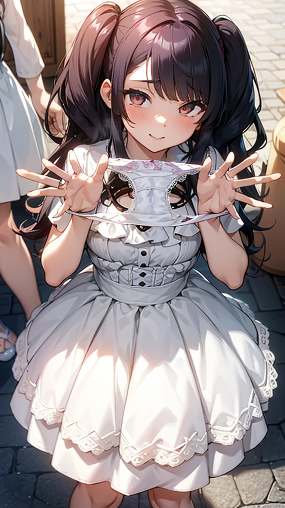 anime girl, cute beautiful girl, long black hair, ponytail, handcuffed hands, hands behind back, detailed fingers, 