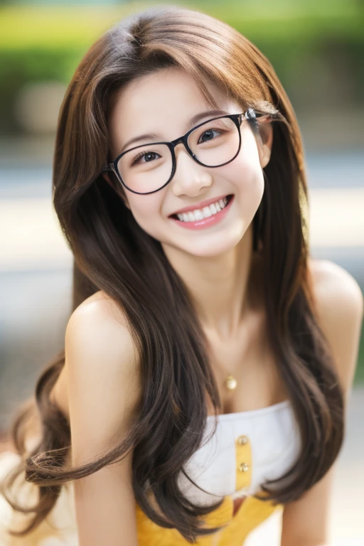 Highest quality、masterpiece、High sensitivity、High resolution、Detailed Description、One Woman、Slim Body、Glasses、smile、Jump、