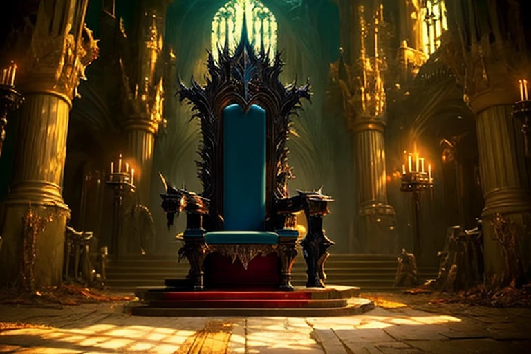 A sexy woman sitting on a throne, fantasy throneroom, sinister gothic hall, gothic throne, dark, horror, best quality, masterpiece, 