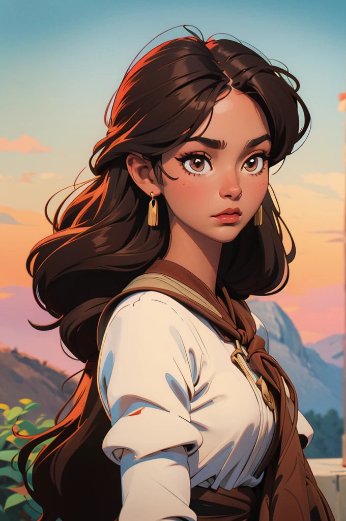 a stunning peasant woman, with hair to her shoulders, and brown skin, very sexy, browner skin, more brown, shes arabic
