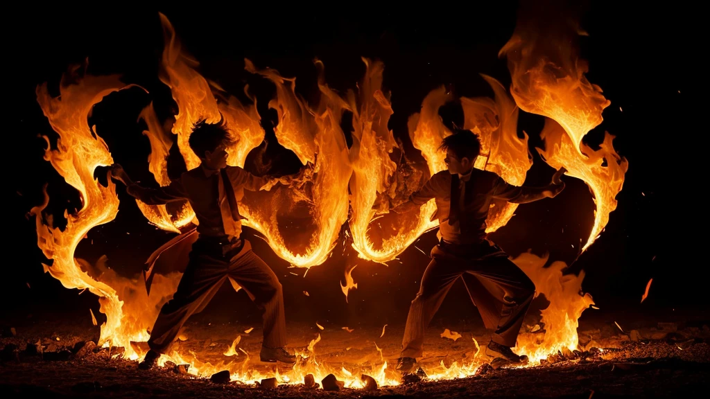 A detailed and dynamic image of bright orange and yellow flames, dancing and flickering against a dark background. The flames are sharp and vivid, with intricate details in the shapes and movements of the fire. The image should focus solely on the flames, with no additional objects or background elements.