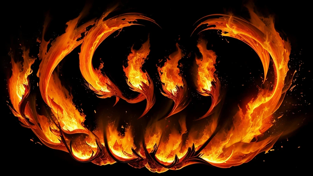 A detailed and dynamic image of bright orange and yellow flames, dancing and flickering against a dark background. The flames are sharp and vivid, with intricate details in the shapes and movements of the fire. The image should focus solely on the flames, with no additional objects or background elements.