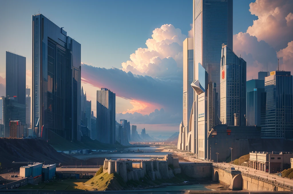 Cyberpunk city high-rise aerial view