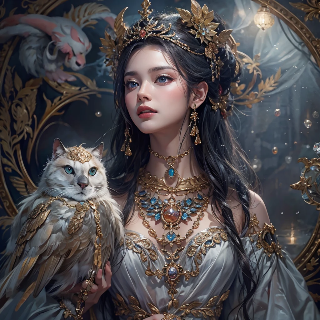 that'that'that'it's raining, c that、Hair flow、 ((highest qualthaty、masterpiece、8K、Best image qualthaty、Ultra-high resolution、Award-winning works)、(Accurate anatomy:1.1)、(Look at me and smile:1.1)、Shining fair skin wthath Ultra-high resolution、The most detailed face、Ultra-high resolution detailed face、Ultra-high resolutionの髪の毛、(Ultra-high resolutionの煌めく瞳:1.1)、Beautiful face drawn in every detail、ancient gothic costume , Chest to chest, tattoo, Next to him is a real owl