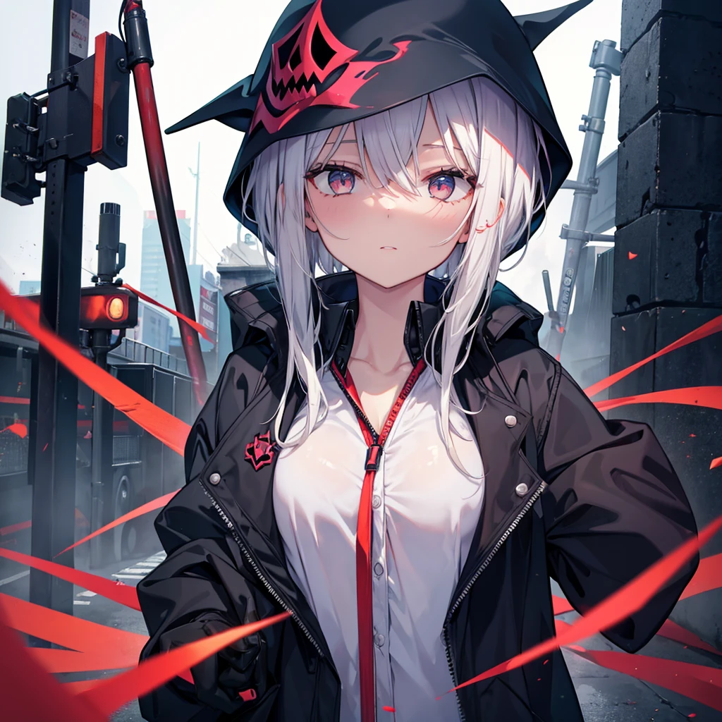 (((Grim Reaper's Scythe))) (((Gray Hair Short Hair blue eyes female))),((night full moon My own big wings)),(Wearing a hood Black camisole Purple light), A tense look Shining Background Shining Edge