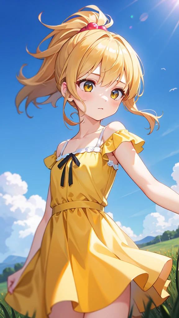 photorealisitic,realisitic, standing alone, photorealisitic, best qualityer, ultra high resolution, 1 girl,, , blonde hair in ponytail, wearing a yellow dress, breeze blowing through the grass,, , 1 girl,, comely, work of art, best qualityer, extreme detailed face, perfect lighting, 1 girl, standing alone,, , best qualityer, ultra high resolution, photorealisitic,, ultra detaild,, work of art, best qualityer, , Nancy1,