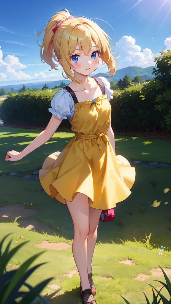 photorealisitic,realisitic, standing alone, photorealisitic, best qualityer, ultra high resolution, 1 girl,, , blonde hair in ponytail, wearing a yellow dress, breeze blowing through the grass,, , 1 girl,, comely, work of art, best qualityer, extreme detailed face, perfect lighting, 1 girl, standing alone,, , best qualityer, ultra high resolution, photorealisitic,, ultra detaild,, work of art, best qualityer, , Nancy1,
