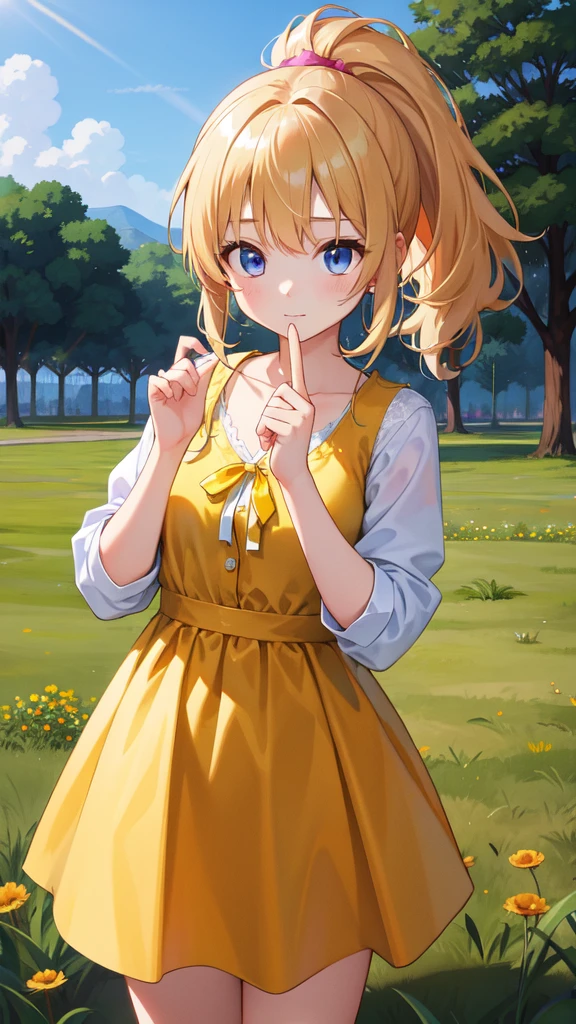 photorealisitic,realisitic, standing alone, photorealisitic, best qualityer, ultra high resolution, 1 girl,, , blonde hair in ponytail, wearing a yellow dress, breeze blowing through the grass,, , 1 girl,, comely, work of art, best qualityer, extreme detailed face, perfect lighting, 1 girl, standing alone,, , best qualityer, ultra high resolution, photorealisitic,, ultra detaild,, work of art, best qualityer, , Nancy1,