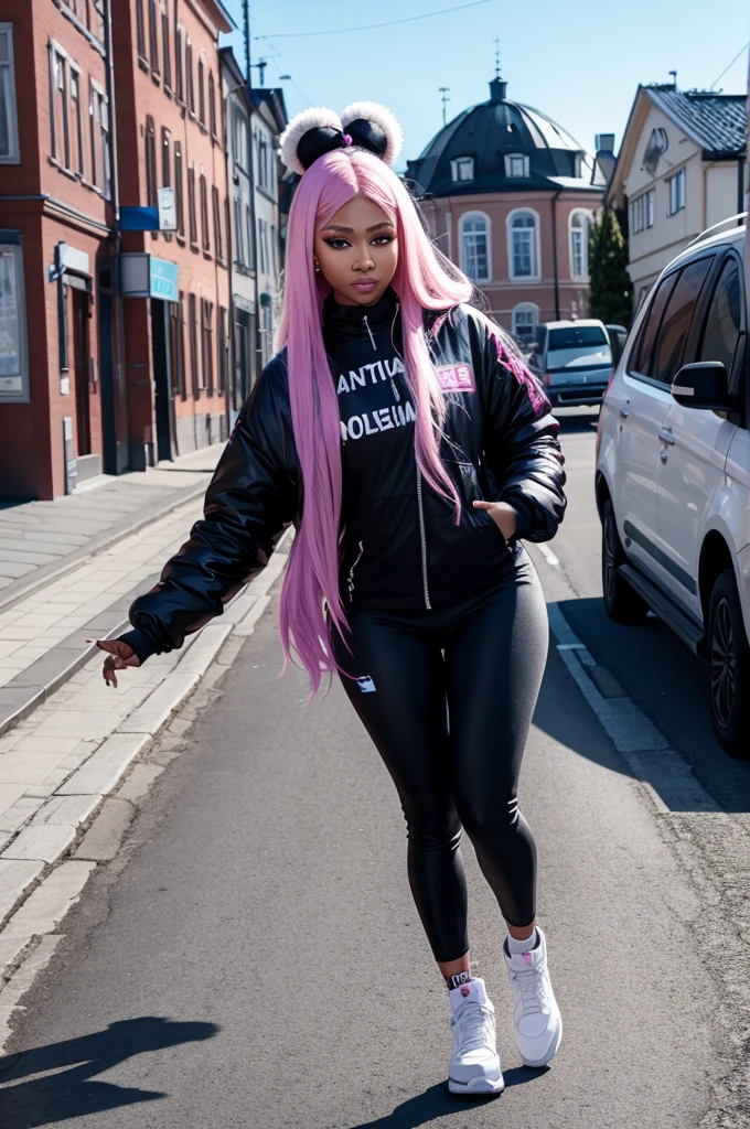 asian women, pink long hair, purple metallic  racing Top with racing pattern,black sunglassses sitting on the ground