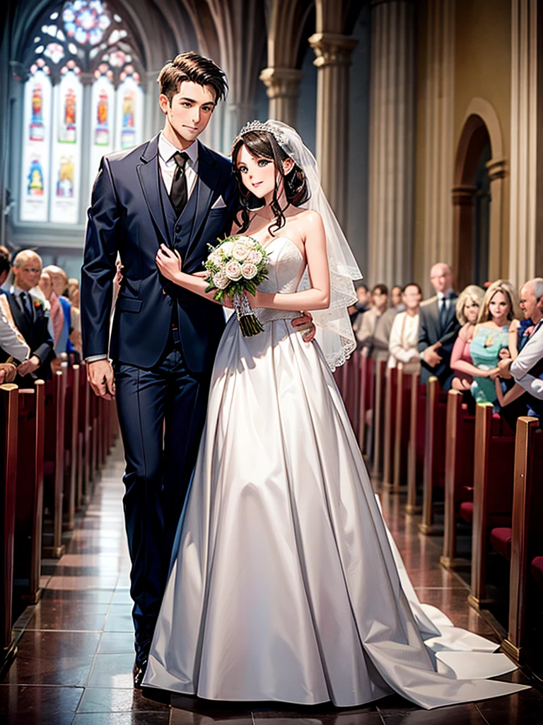 Highest quality,Highest Resolution,wedding,Wedding,Bride and groom,church,