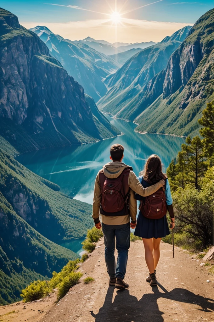 Create a cover of a book whose name is shared destiny and in the cover image it is a couple on an adventure or on a trip 

