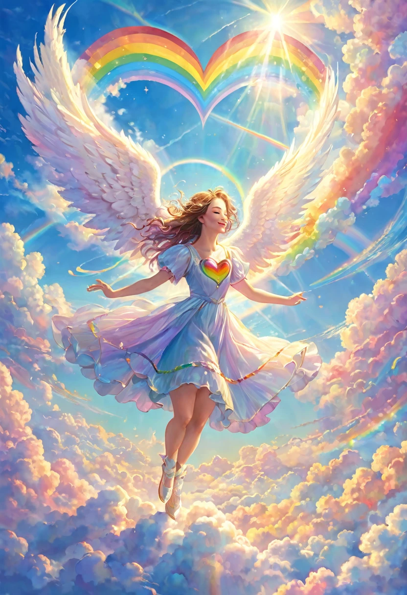Kingdom of love, sky, above the clouds, heaven, rainbow light heart, joy, sharing, happiness of angels, dance