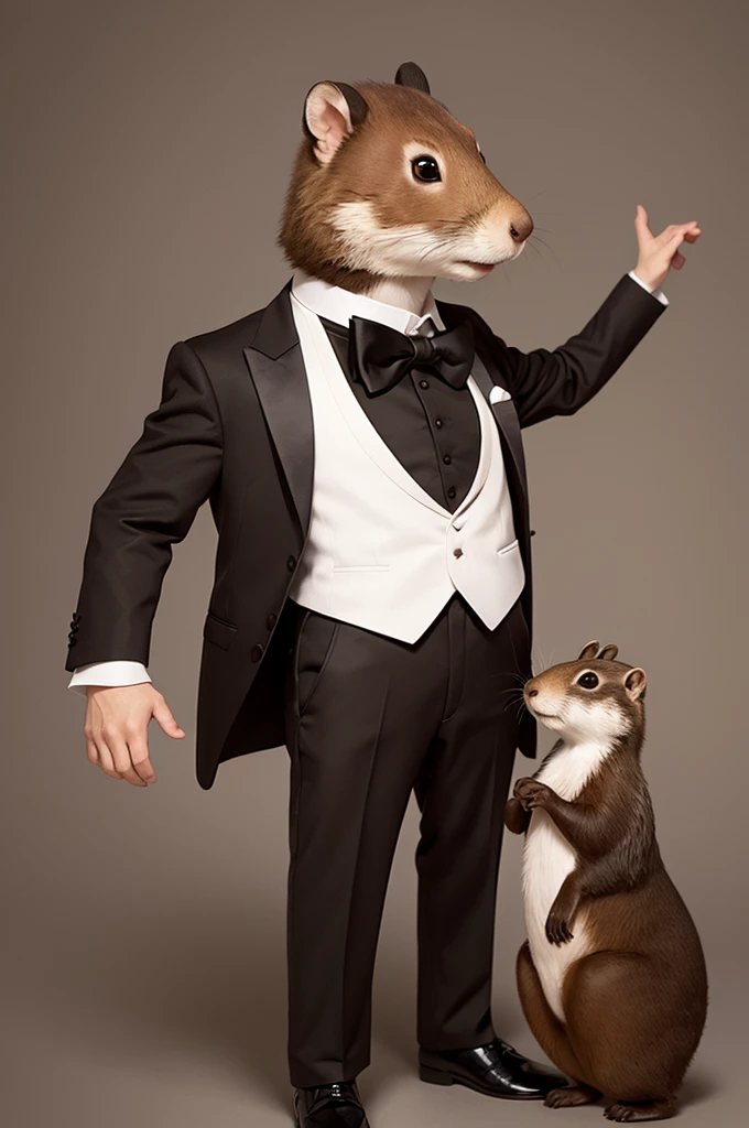 Brown marmot in tuxedo cartoon
