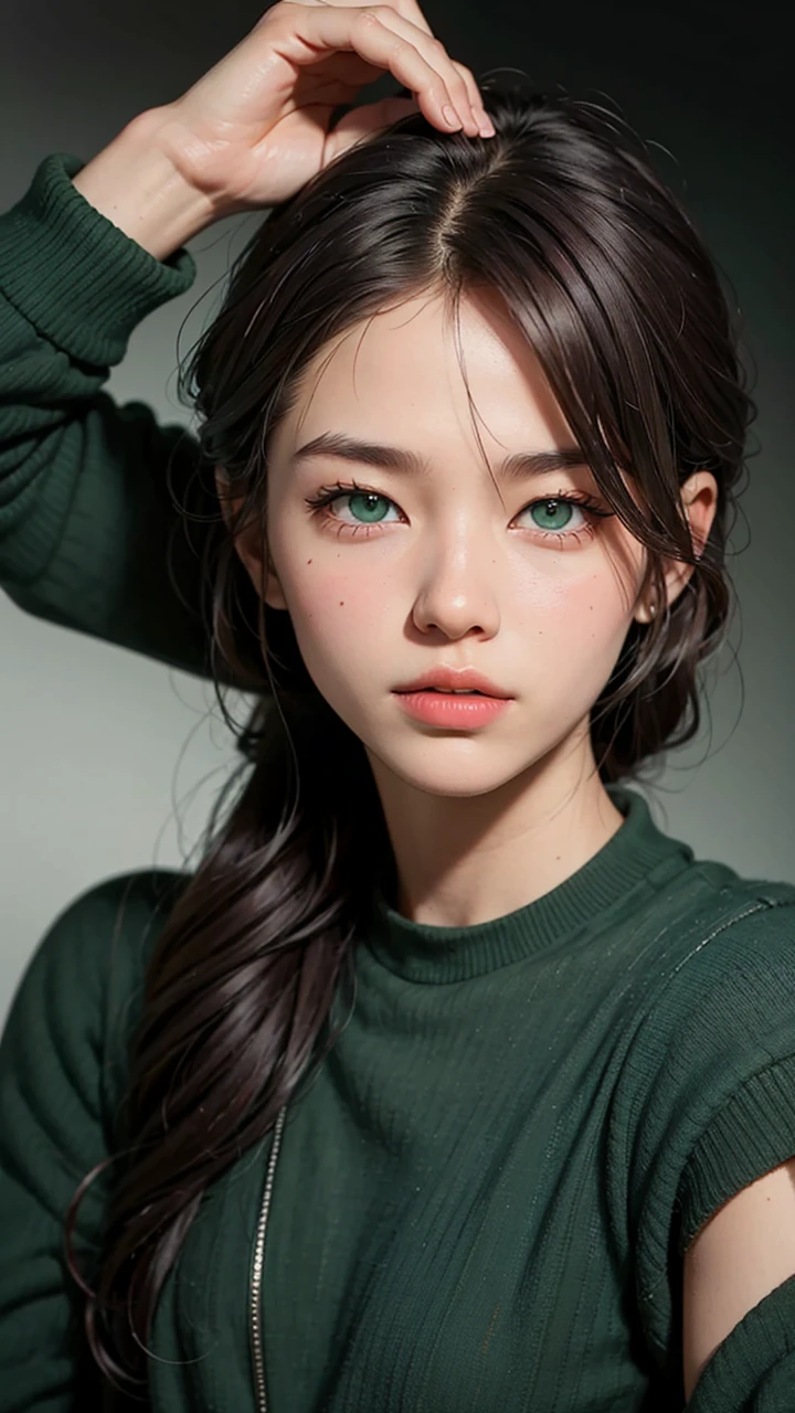 4K quality, realist, dark green eyes, a male person with mixed features between Asian and European, just as seen in the photo, remember it&#39;s Ricky from zb1. 