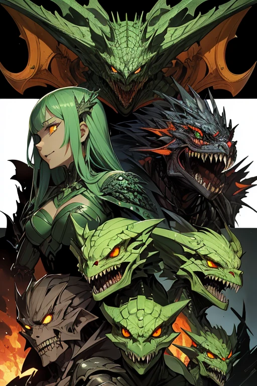Absurdres, very detailed features, very detailed character, very detailed scene
1character, evil, biomechanic humanoid reptilian, sadist, lord, monster, green scales, 3 orange eyes, laughing
