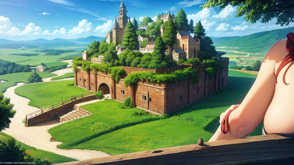 Studios Ghibli final art, deep horizon medieval landscape.