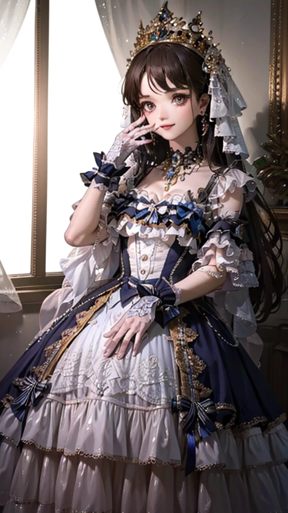 (best quality),(Masterpiece),dynamic angle,(extreme detailed illustration),(extremely detailed CG unity 8k wallpaper),amazing,Depth of field,(highly detailed),((an extremely delicate and beautiful)),((1girl)),((extremely detailed eyes and face)),luminedef,solo, bangs, looking at viewer, light smile, detailed background, standing, indoors, luxury decorations, window, piano,dramatic lighting,