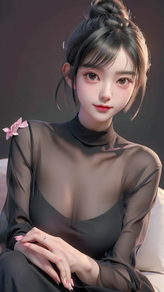 ((masterpiece))、((top-quality))、a picture、Realisticity、high-level image quality、ultra-detailliert、Delicate facial features、short-hair、Realistic backgrounds and accessories、age 20s、Plump body、large sexy smile、Seductive facial expressions、Beauty Salon、beautician、Cutting hair、black mesh shirt、tight sexy atmospher, large soft breasts,